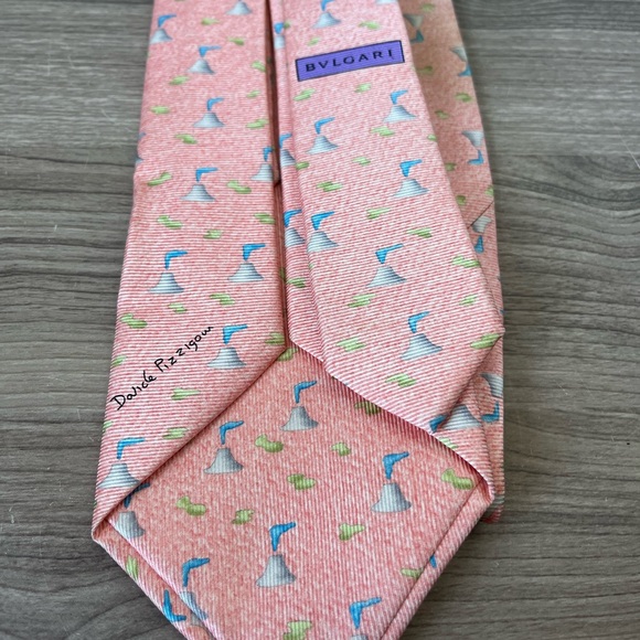 BVLGARI TIE Pink Peach 100% Silk - Picture 6 of 9